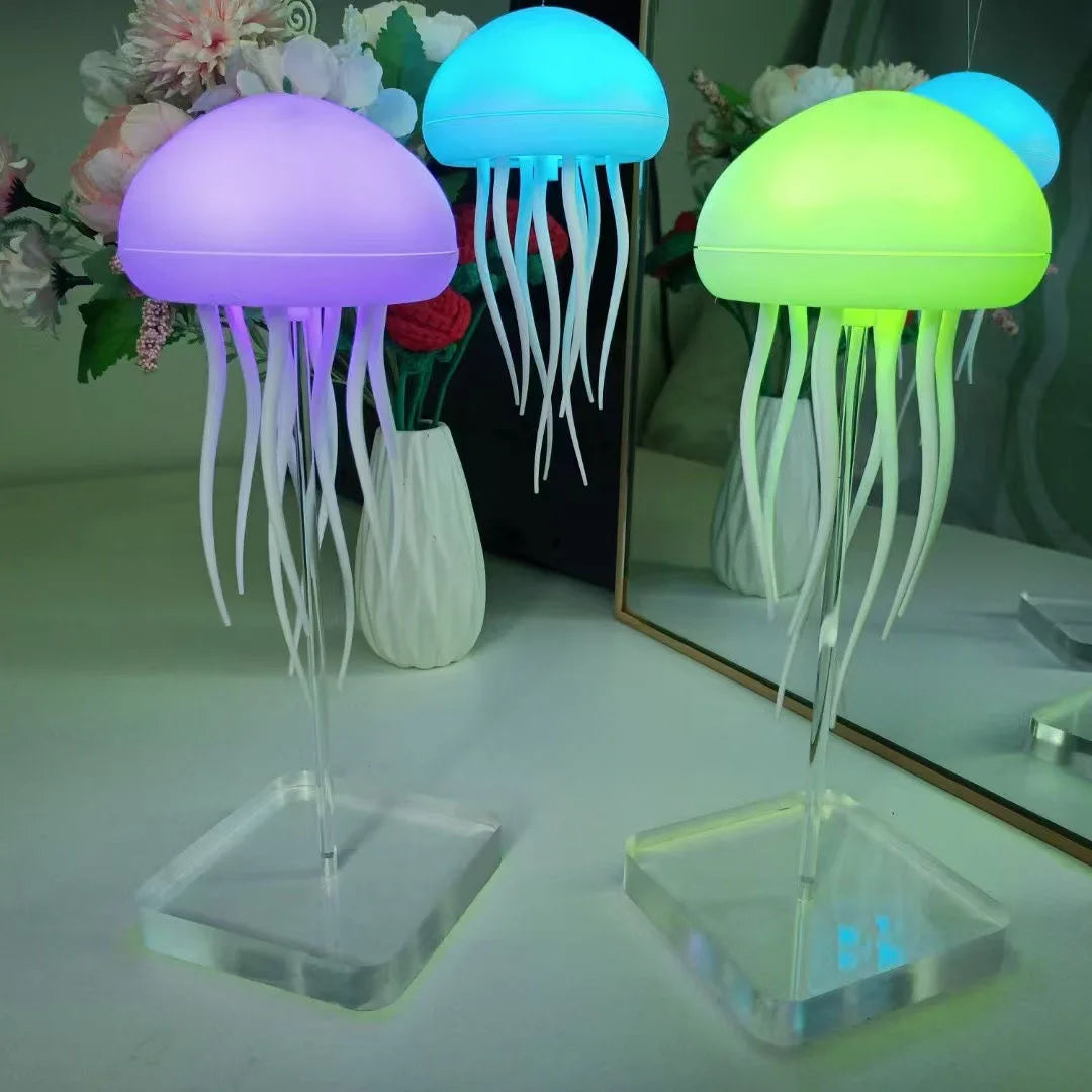 Creative Jellyfish Light Voice Control Type-C Charging Cute Jellyfish Bedside Lamp Flexible Tentacles for Holiday Children Gifts